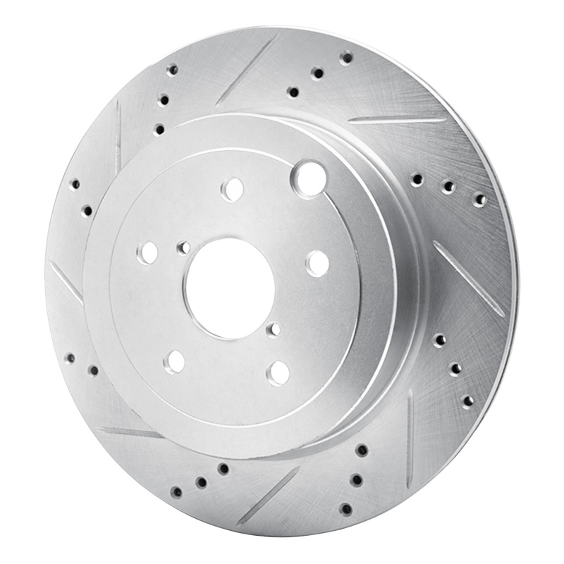 Subaru Impreza Brake Rotor (1) - Rear Left - R1 Concepts - Drilled & Slotted - Silver - `08-`20